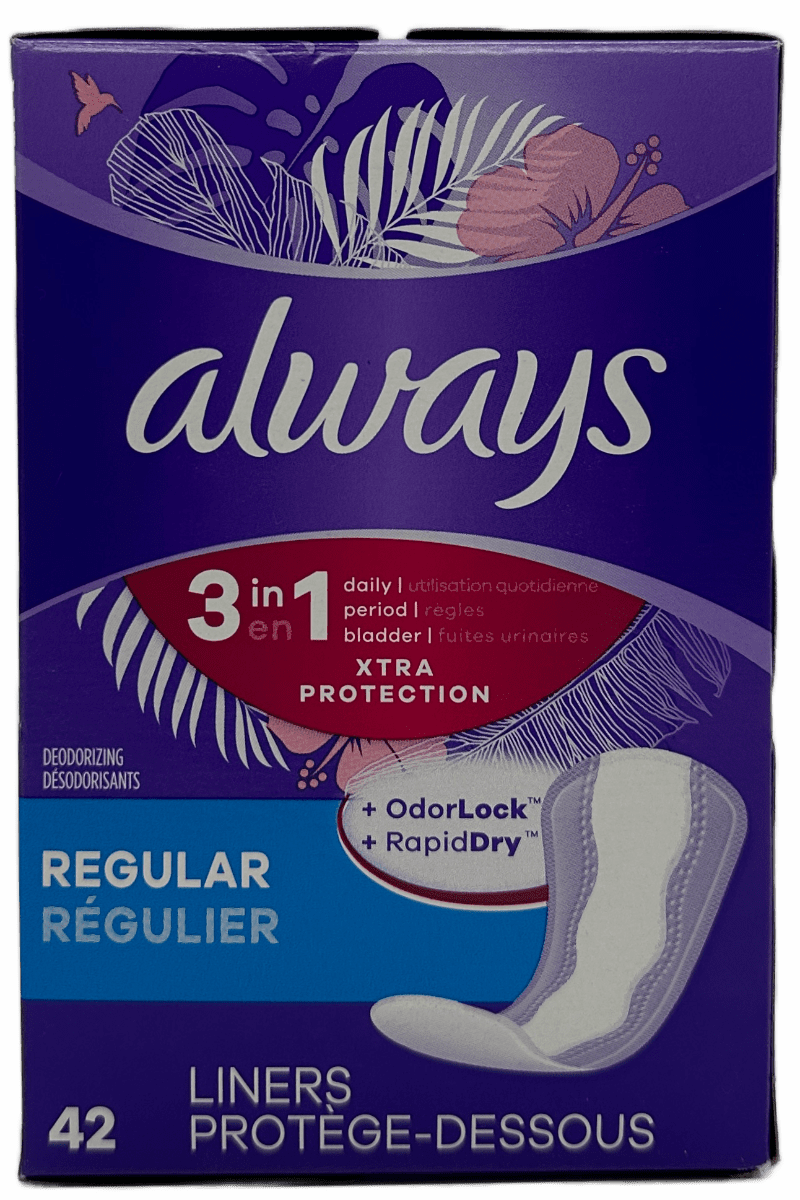 Always - 3 in 1 Xtra Protection Liners - Regular - 42 Ct